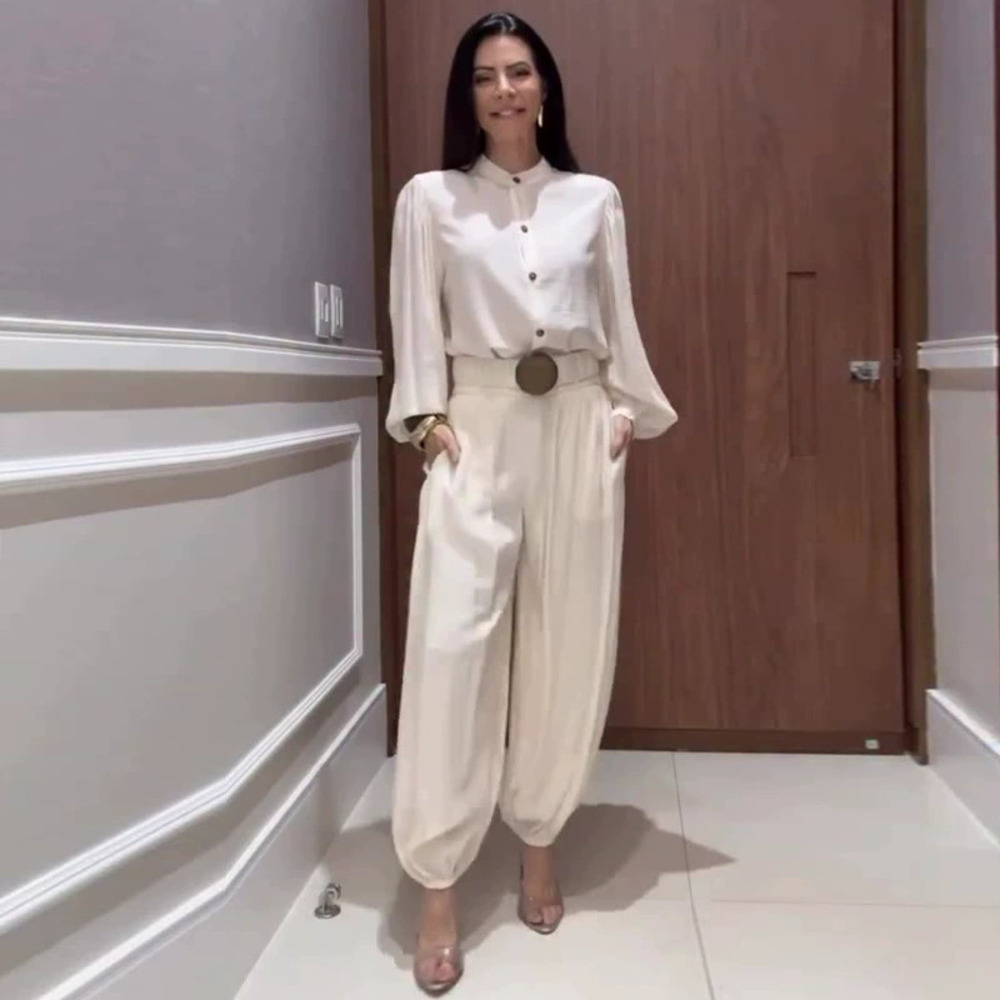 Forever 21 White Harem Pants 2-Piece Set Simple Chic